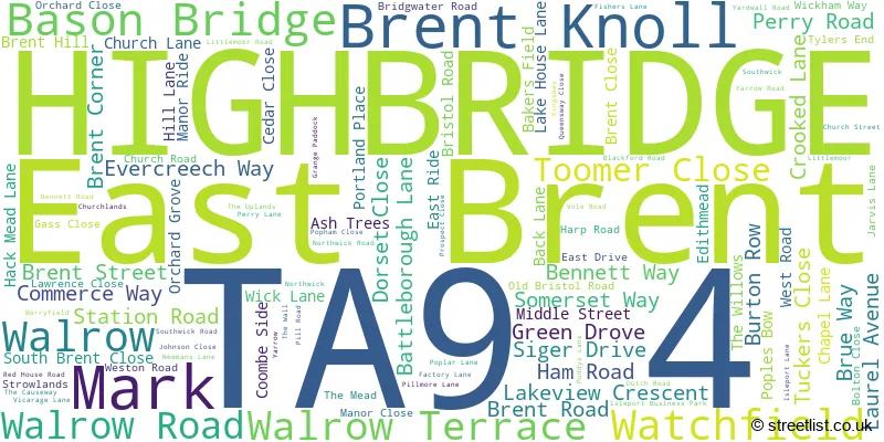 A word cloud for the TA9 4 postcode